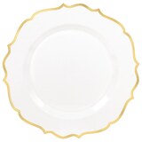 Round Bordered Trimmed Plastic Reusable Dinner Plates, Gold/White, 10.5-in, 20-pk, for Christmas/Thanksgiving/New Year's Eve/Easter/Birthday Party Overhead_Flat