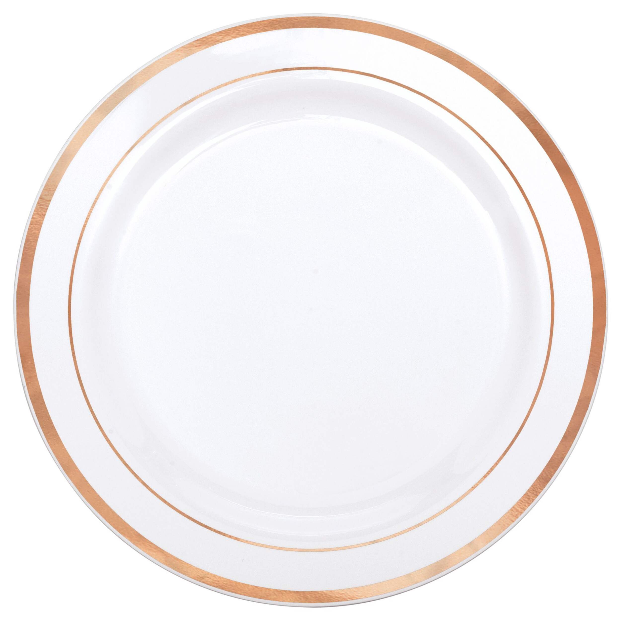 Assiettes rayées en plastique de luxe, paq.&nbsp;20, 6,25&nbsp;po, rose doré Overhead_Flat