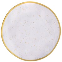 Round Plastic Melamine Reusable Dessert Plate, Gold/White, Spotted, 6-in, for Christmas/Thanksgiving/New Year's Eve/Easter/Birthday Party Overhead_Flat