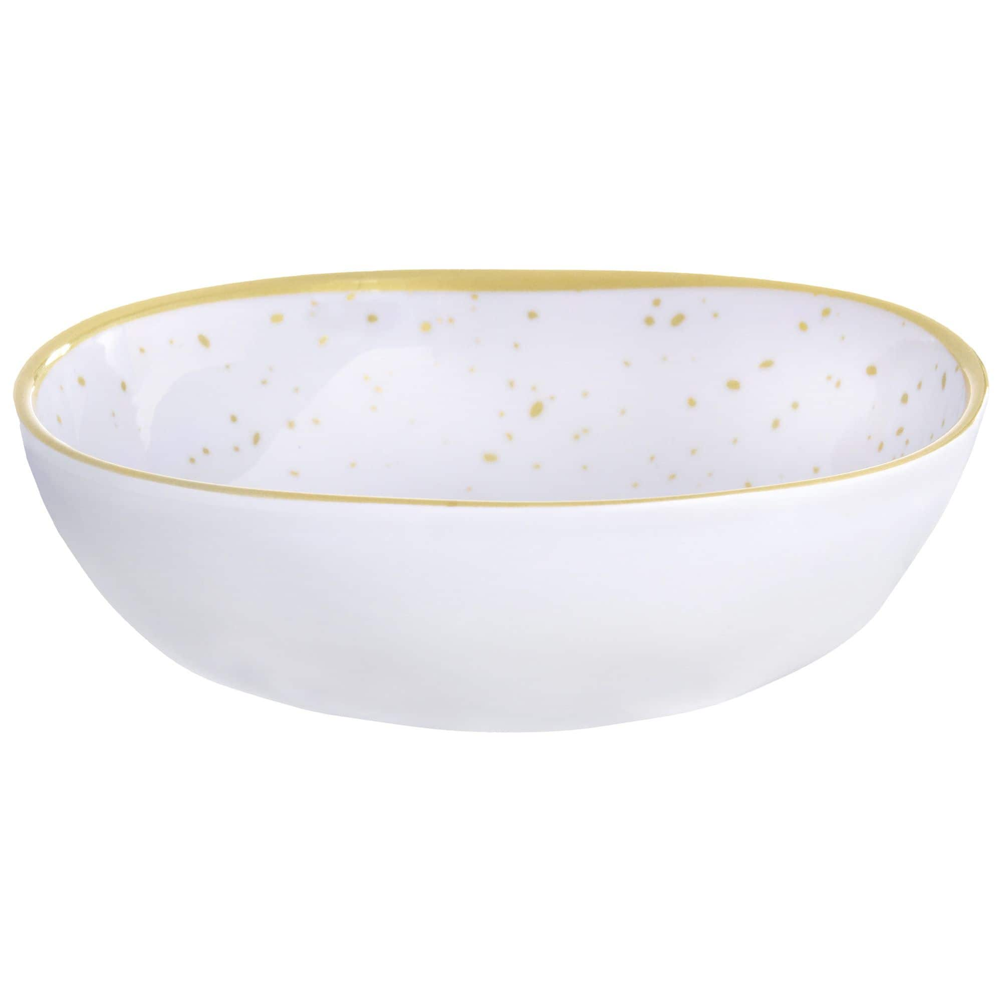 Round Plastic Melamine Reusable Bowl, Gold/White, Spotted, 6-in, for ...