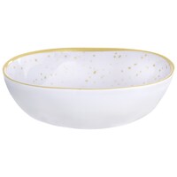 Round Plastic Melamine Reusable Bowl, Gold/White, Spotted, 6-in, for Christmas/Thanksgiving/New Year's Eve/Easter/Birthday Party
