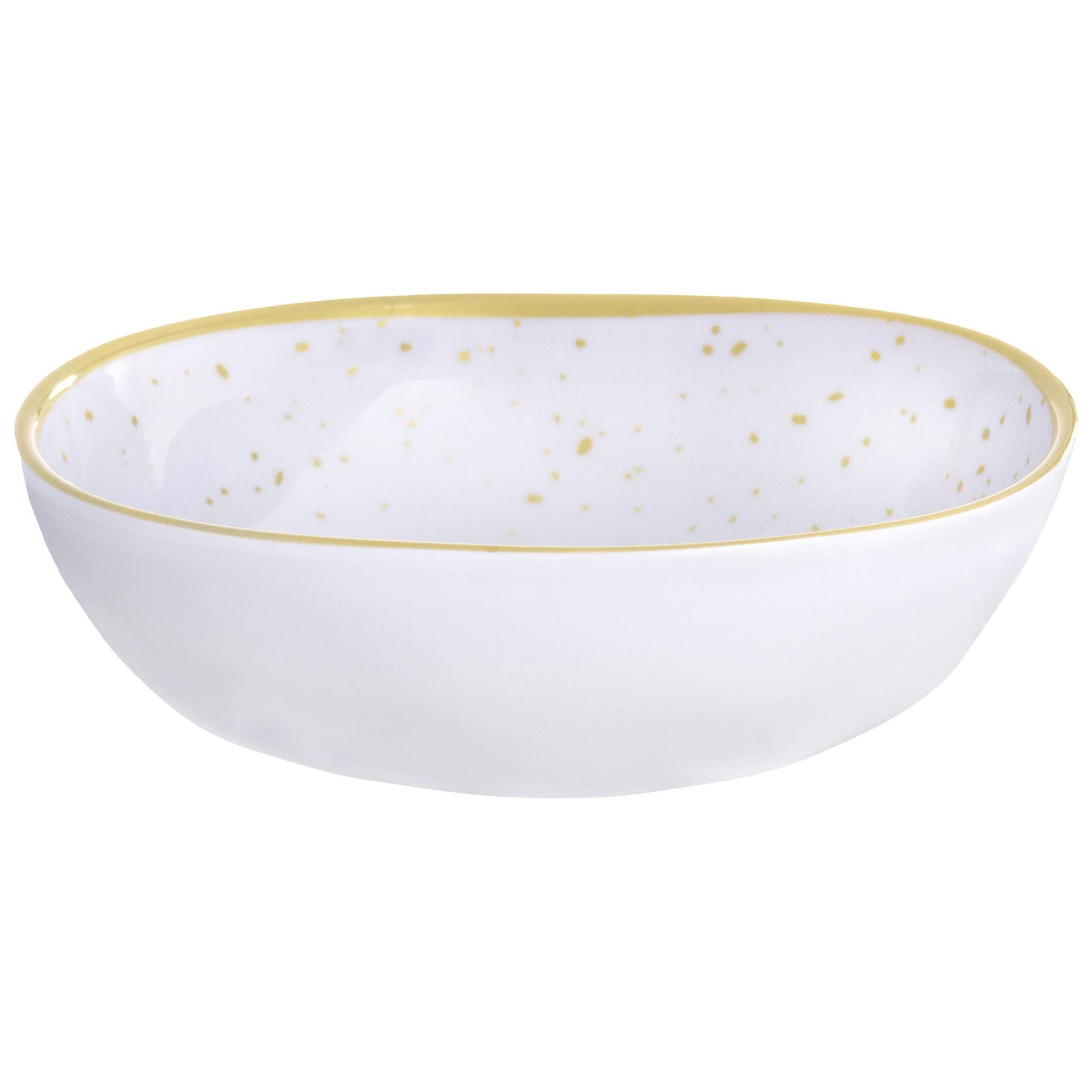Round Plastic Melamine Reusable Bowl, Gold/White, Spotted, 6-in, for Christmas/Thanksgiving/New Year's Eve/Easter/Birthday Party Front_Elevated