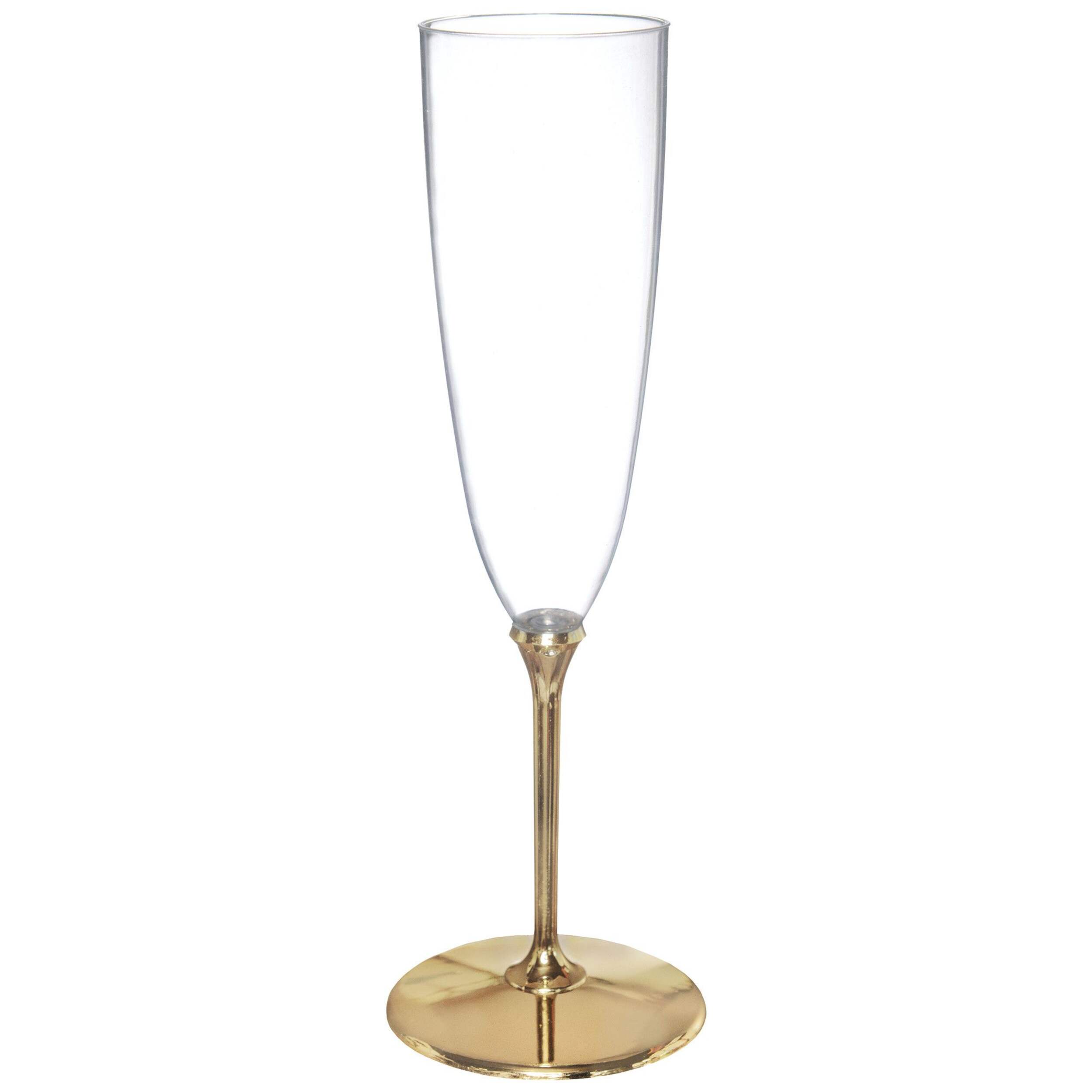 Plastic Reusable Champagne Flutes, Clear/Gold, 4.5-oz, 20-pk, for Christmas/Thanksgiving/New Year's Eve/Birthday Party Front_Elevated