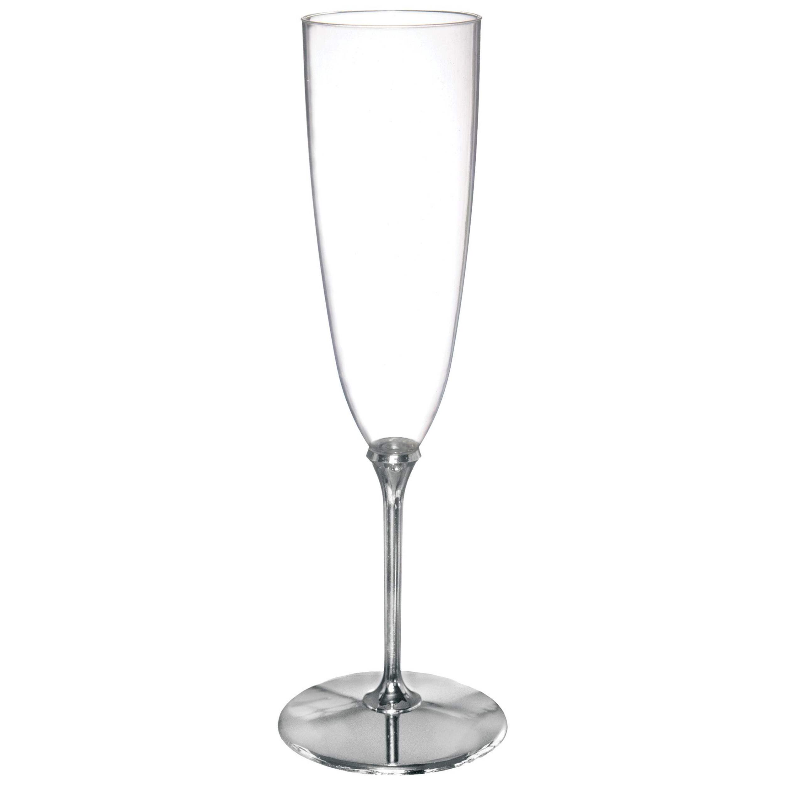 Plastic Reusable Champagne Flutes, Clear/Silver, 4.5-oz, 20-pk, for Christmas/Thanksgiving/New Year's Eve/Birthday Party Front_Elevated