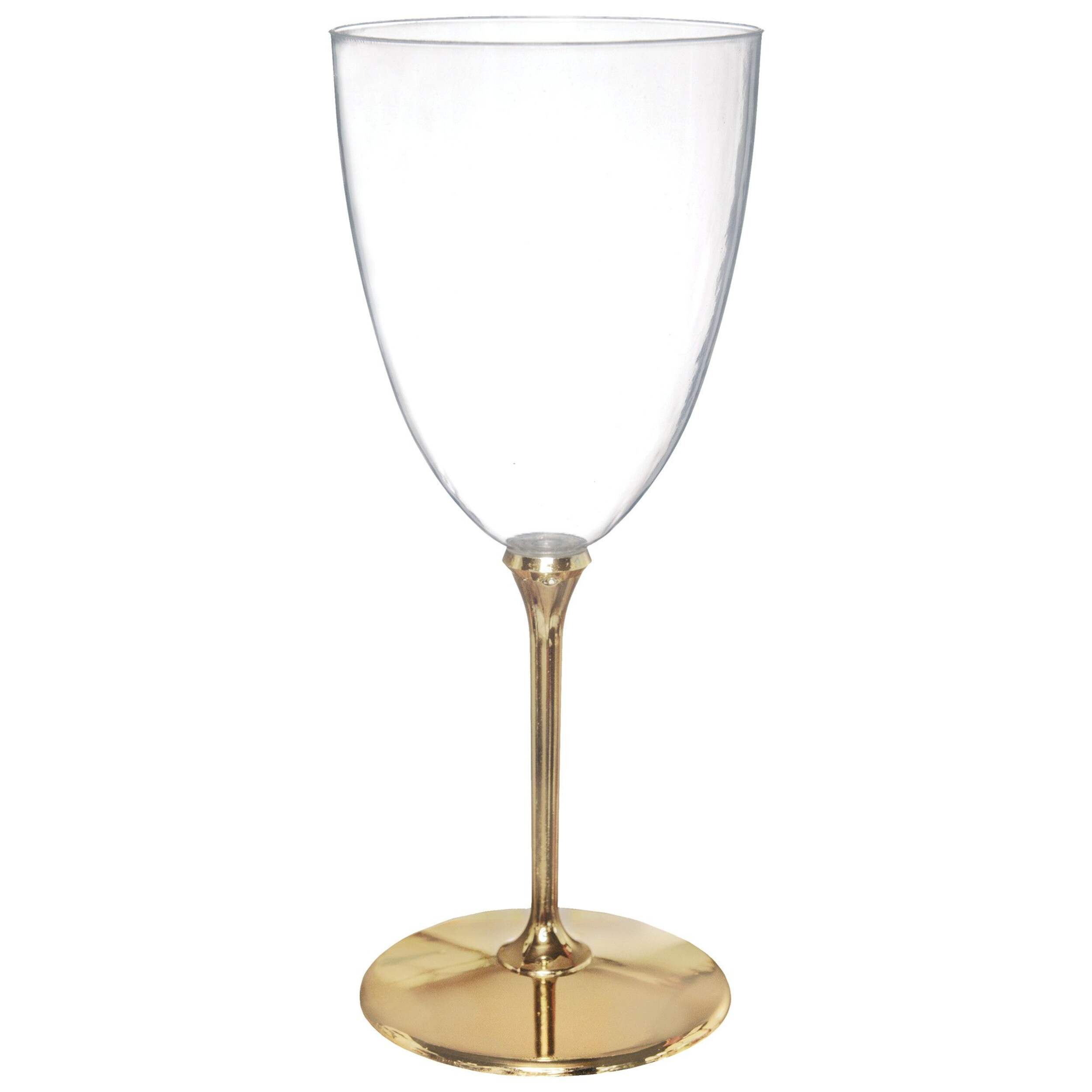 Plastic Reusable Wine Glasses for Christmas/Thanksgiving/New Year's Eve/Birthday Party, Clear/Gold, 7-oz, 20-pk Front_Elevated