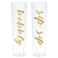 "Bubbly" & "Sip Sip" Hard Plassic Reusable Stemless Champagne Glass, Clear/Gold, 8.5-oz, 20-pk, for Christmas/Thanksgiving/New Year's Eve/Birthday