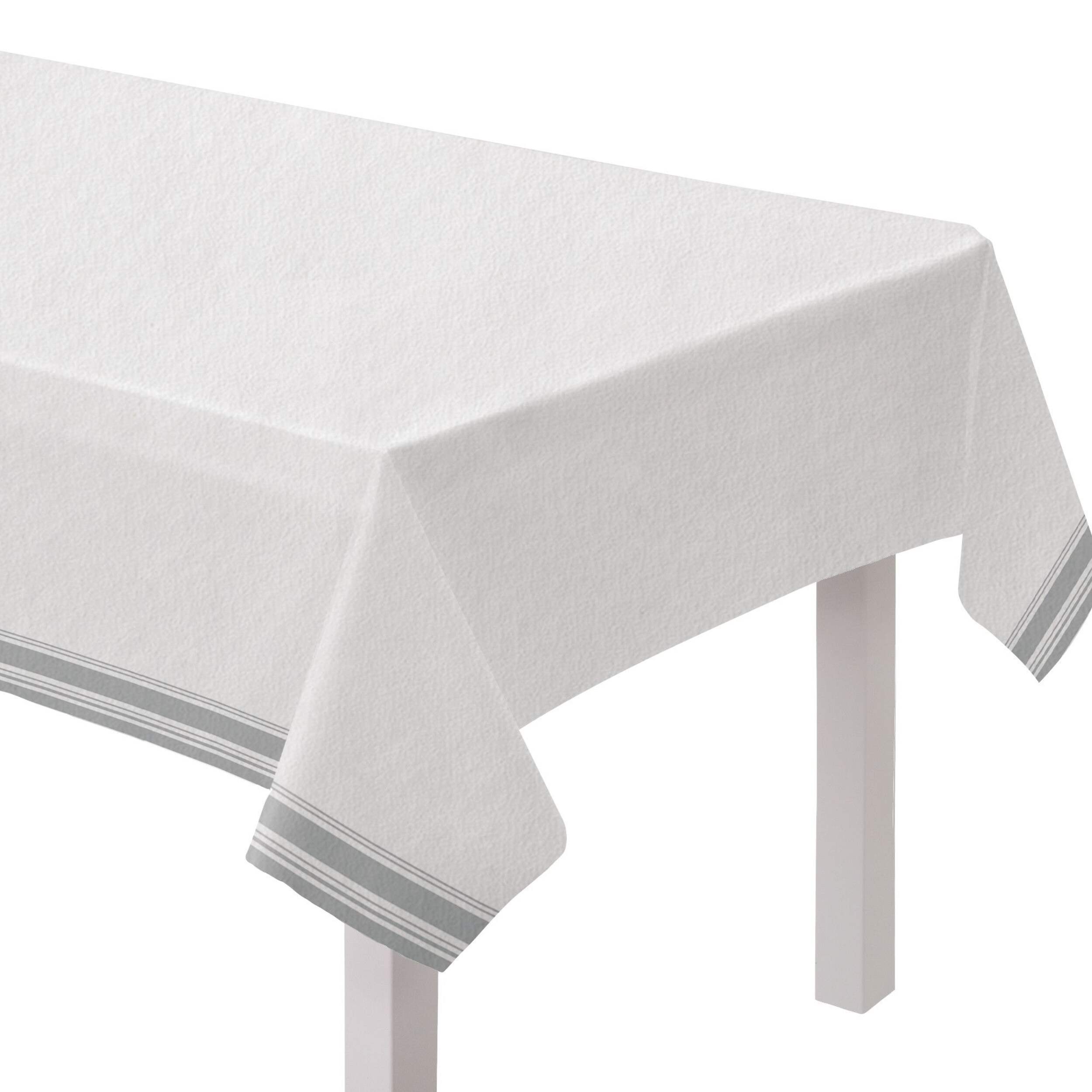 Rectangle Paper Disposable Table Cover, White/Silver, Airlaid, 54x102-in, for Engagement/Wedding/Christmas/New Year's Eve CloseUp
