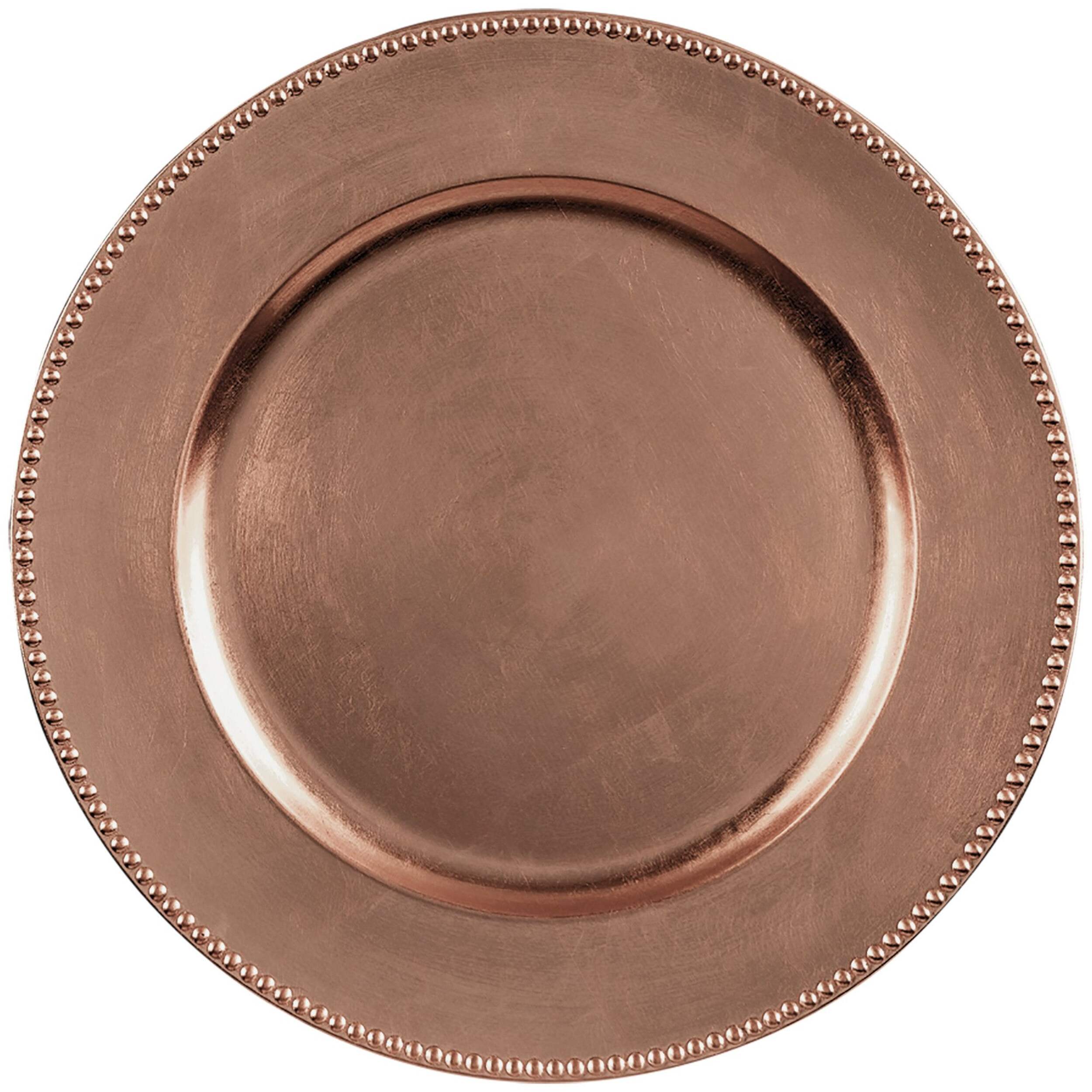 Round Plastic Reusable Charger Plates, Rose Gold, 13-in, 4-pk, for Wedding/New Year's Eve/Christmas/Birthday Party Front_Flat