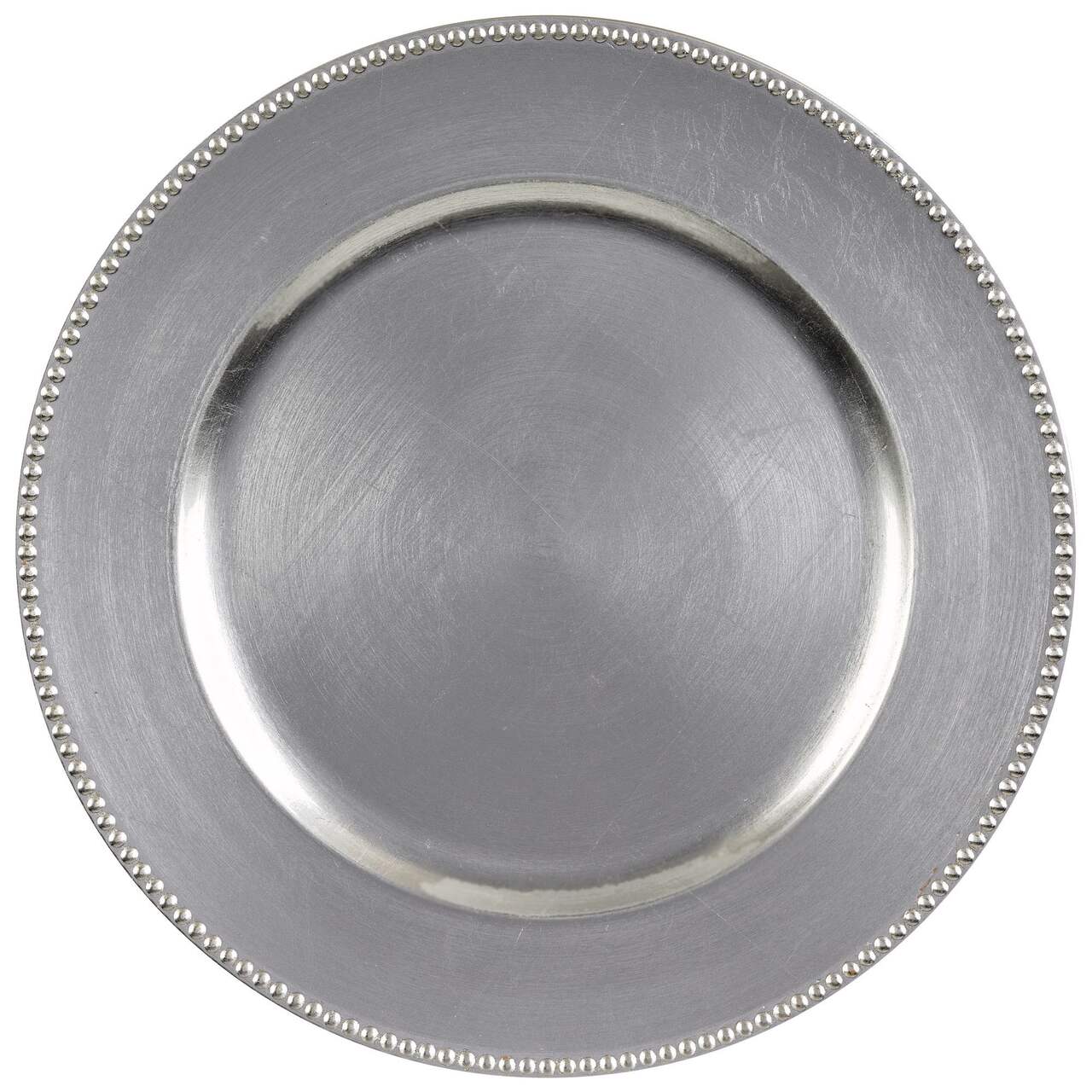 6 CLEAR SILVER 12 Round Beaded Rim Charger Plates Wedding Events Light Gray