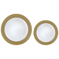 Round Bordered Trimmed Plastic Reusable Dinner & Dessert Plates, Gold/White, 7.5-in & 10.5-in,20-pk,for New Year's Eve/Christmas/Birthday Party Overhead_Flat