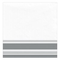 Square Paper Disposable Dinner Napkins, White/Silver, Airlaid, 8-in, 40-pk, 2-ply, for Engagement/Wedding/Christmas/New Year's Eve Front_Flat
