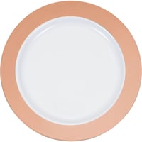 Round Bordered Trimmed Plastic Reusable Lunch Plates, Rose Gold/White, 9-in, 10-pk, for Christmas/Thanksgiving/New Year's Eve/Birthday Party Overhead_Flat