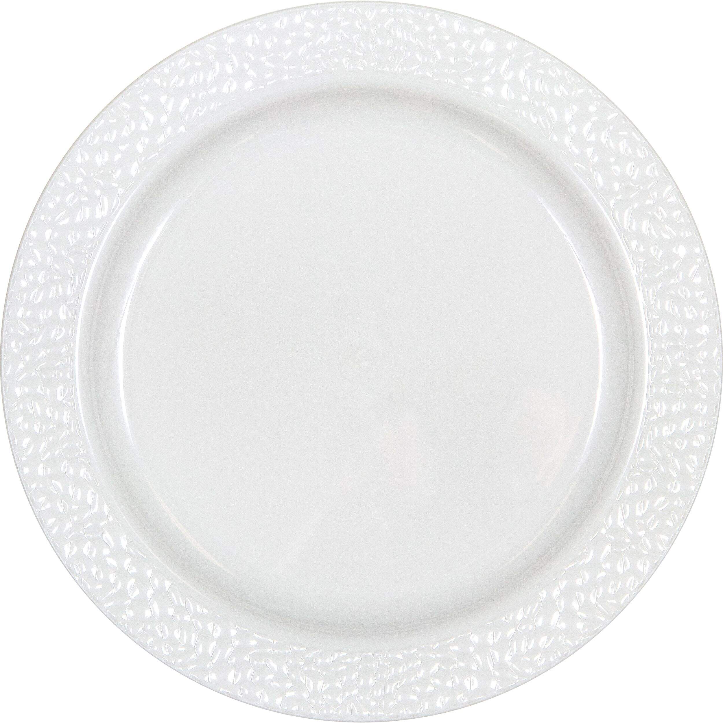 Assiettes à effet martelé, 9 po, paq. 10, blanc Overhead_Flat