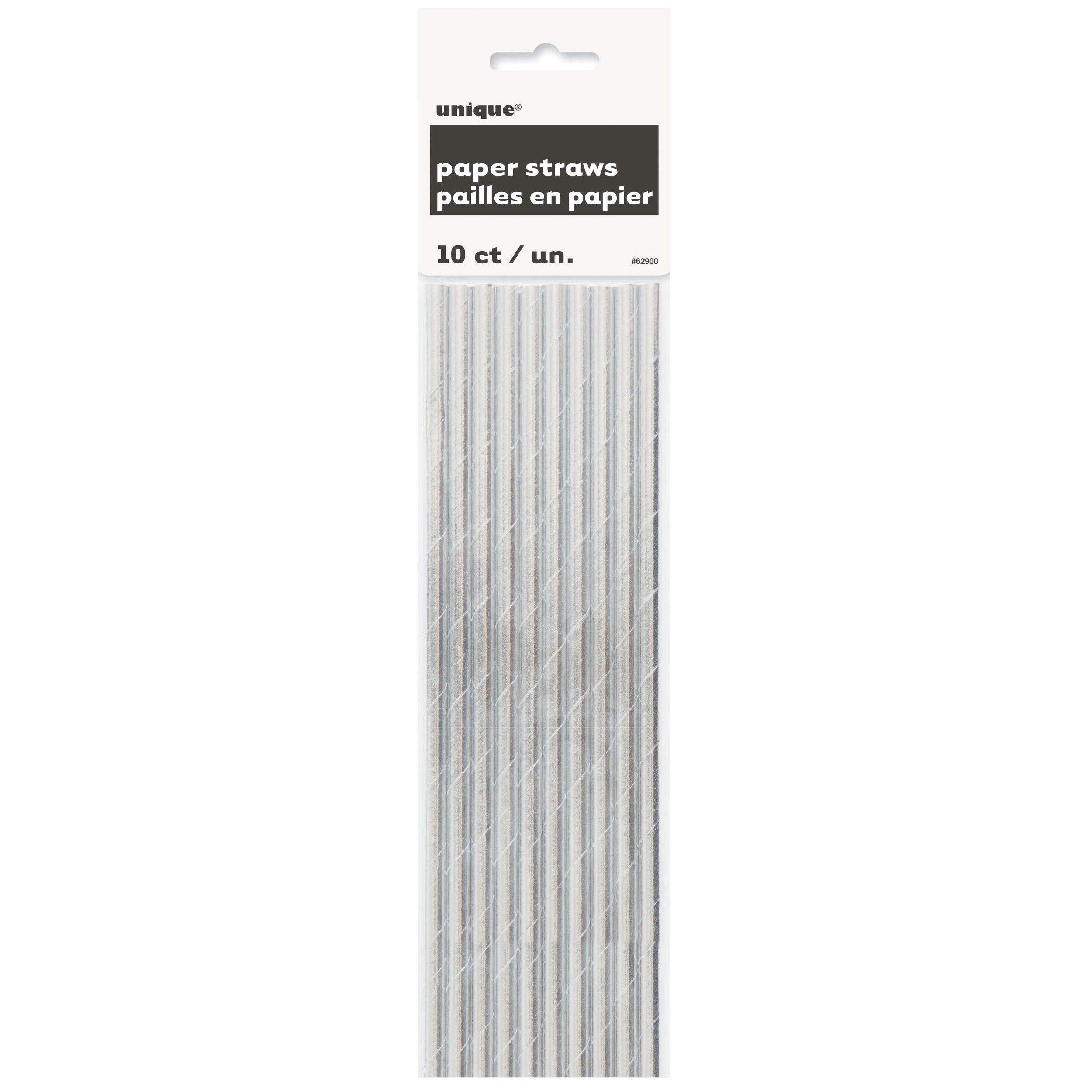 Foil Paper Straws, Silver, 8-in, 10-pk, for Wedding/Engagement/Bridal Shower/Birthday Party Front_Flat
