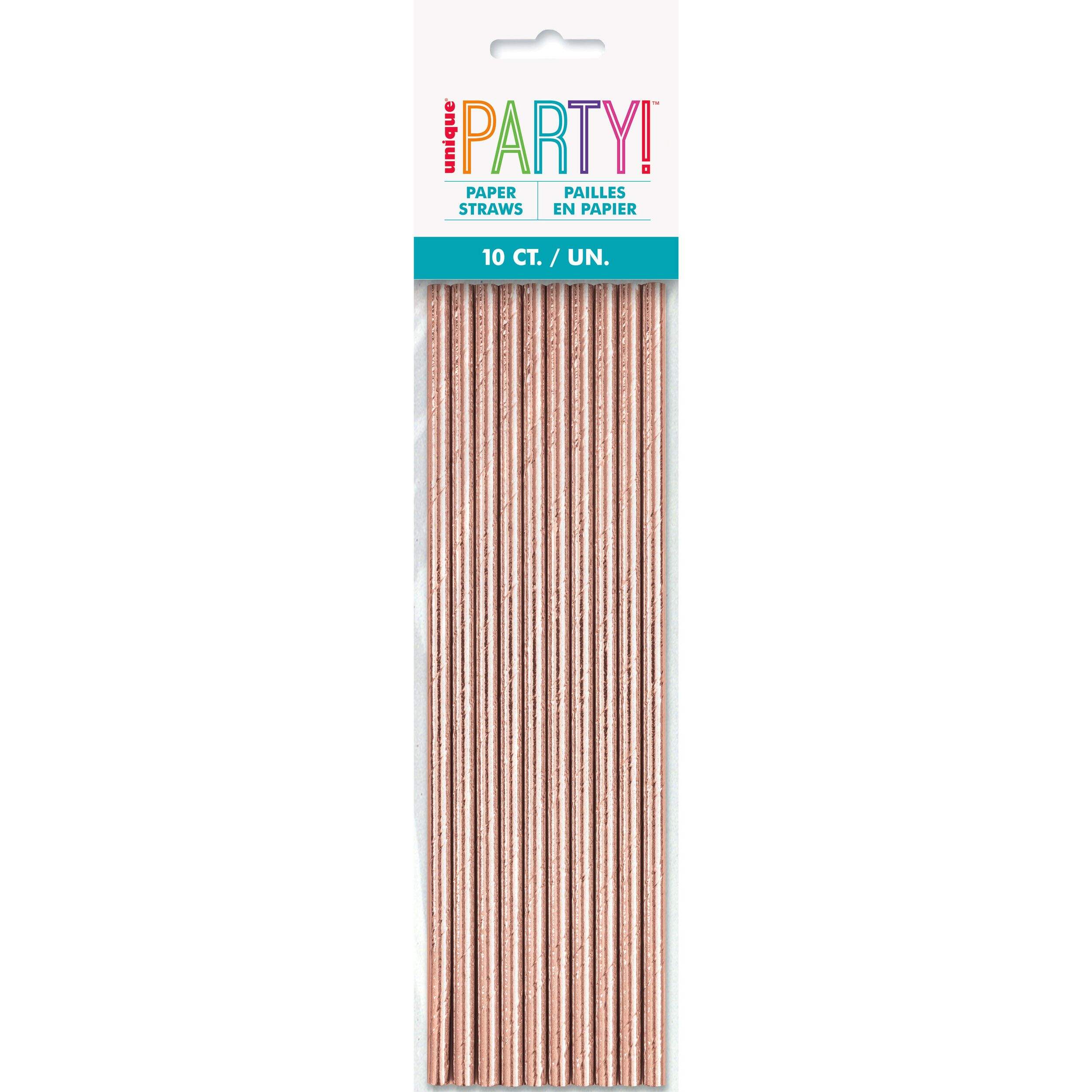 Foil Paper Straws, Rose Gold, 8-in, 10-pk, for Wedding/Engagement/Bridal Shower/Birthday Party Front_Flat