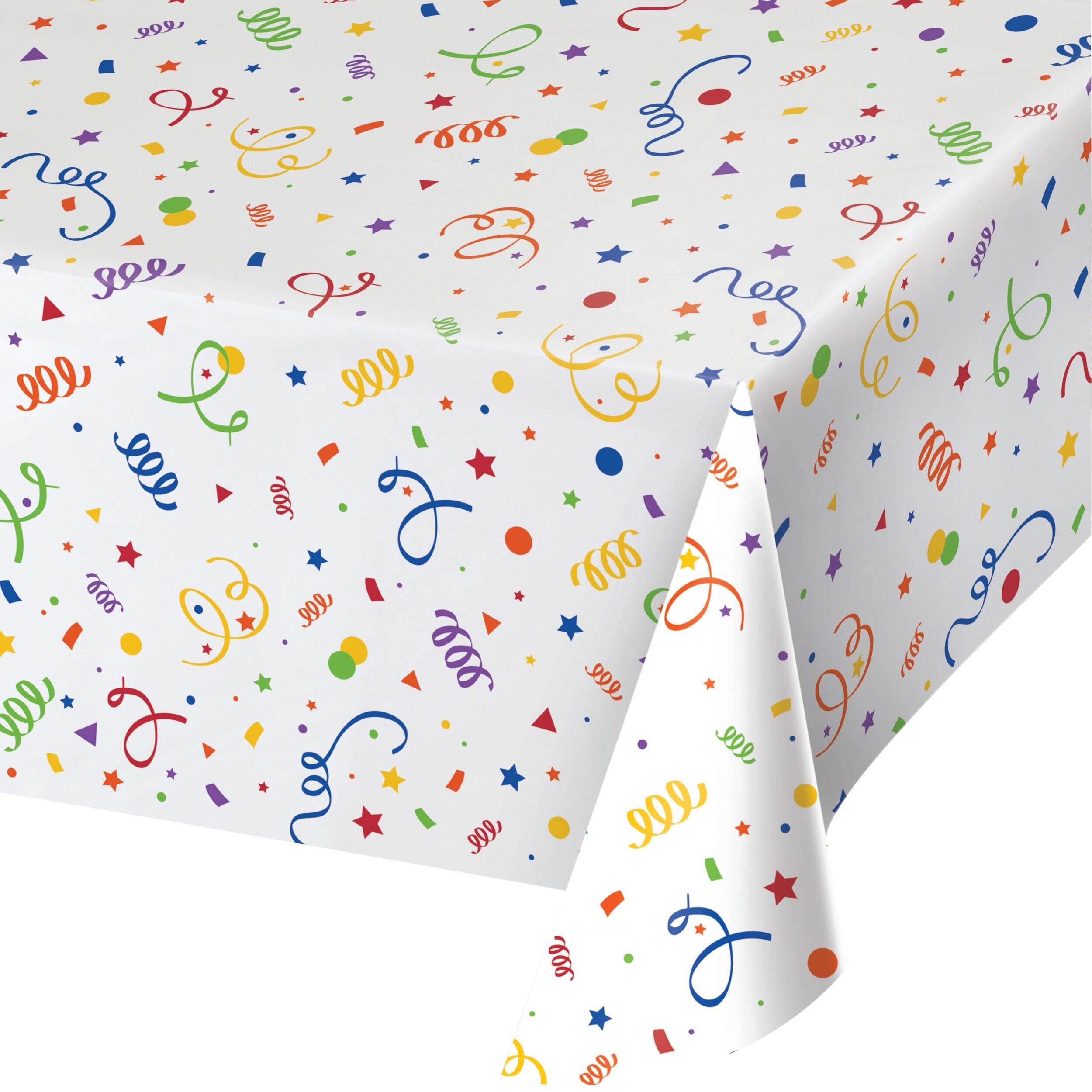 Rectangle Plastic Reusable Table Cover, White/Multi-Coloured, Confetti, 54x108-in, for Birthday ...
