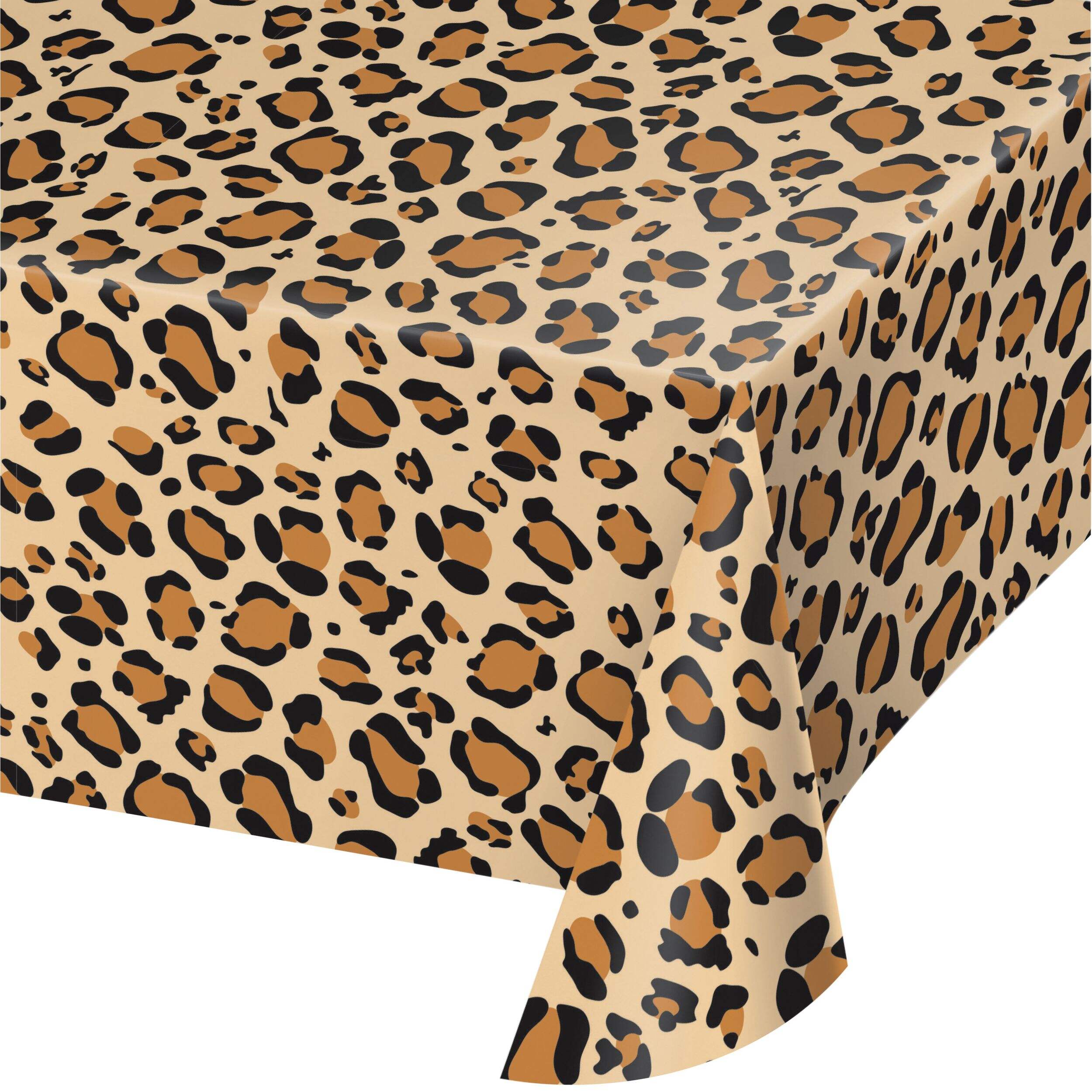 Rectangle Plastic Reusable Table Cover, Brown, Cheetah/Leopard, 54x108-in, for Birthday Party CloseUp