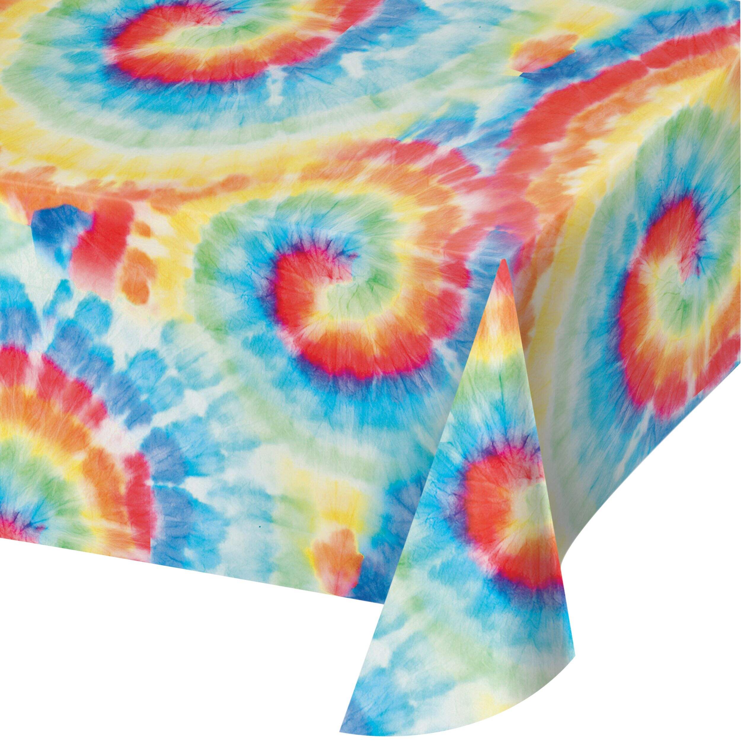 Tie Dye Rectangle Plastic Reusable Table Cover, Multi-Coloured, 54x108-in, for Birthday/Summer Party CloseUp