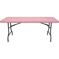 Rectangle Plastic Reusable Stay-Put Table Cover, Red, Gingham, 29x72-in, for Valentine's Day/Christmas Front_Elevated