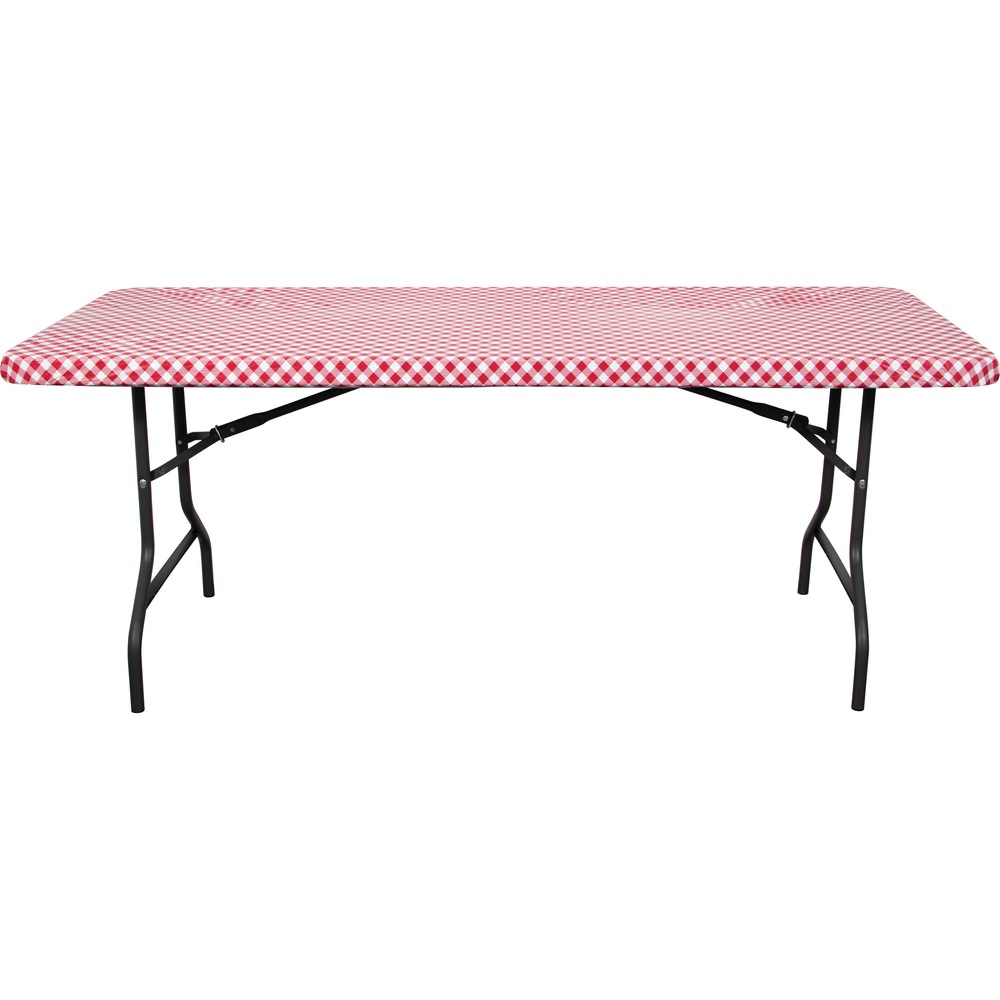 Rectangle Plastic Reusable StayPut Table Cover, Red, Gingham, 29x72in