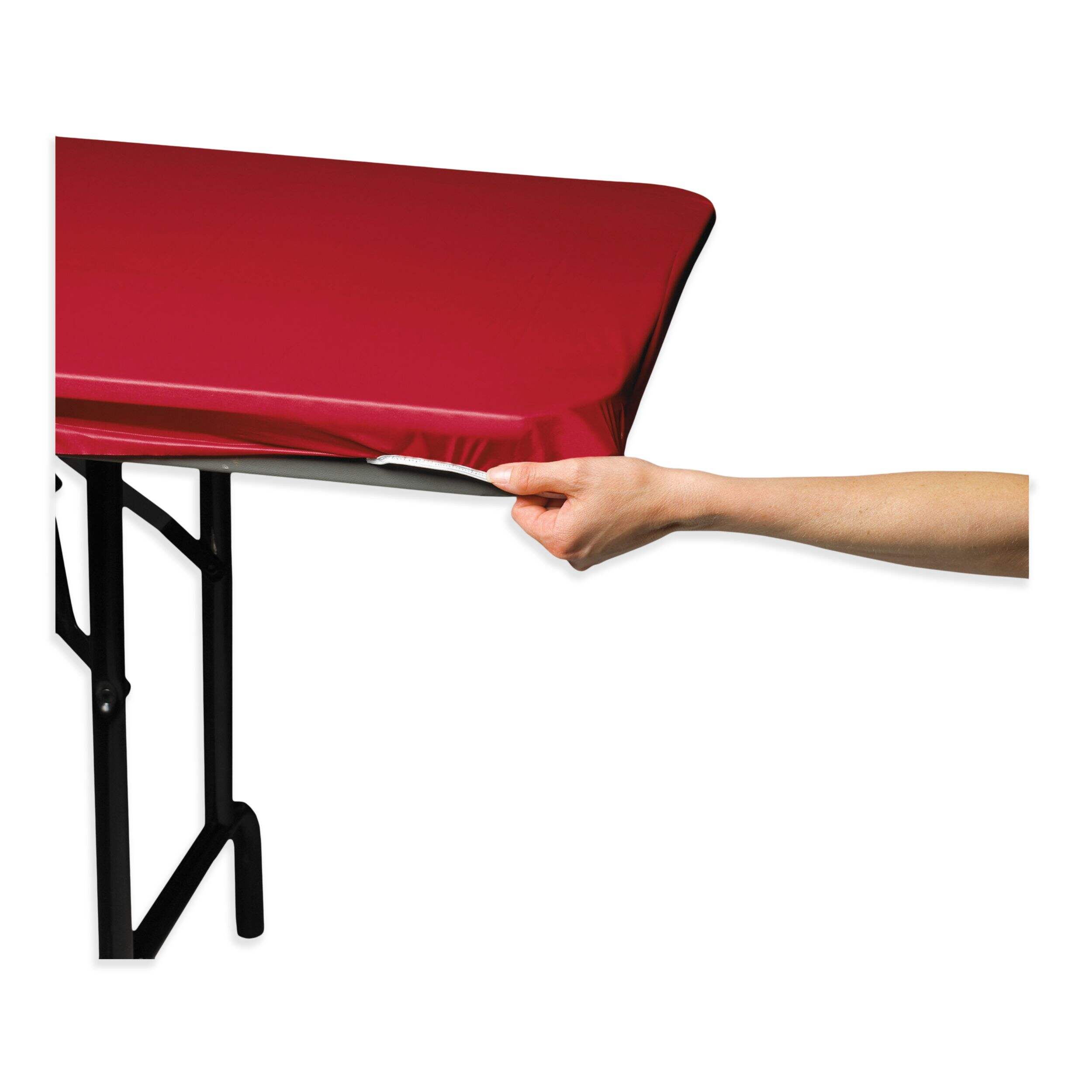 Rectangle Plastic Reusable Stay-Put Table Cover, Red, 29x72-in, for Valentine's Day/Christmas CloseUp