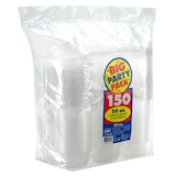 Plastic Portion Control Cup & Lids, Clear, 2-oz, 150-pk, for New Year's Eve/Graduation/Christmas/Birthday Party Front_Three_Fourths_Angled_Right