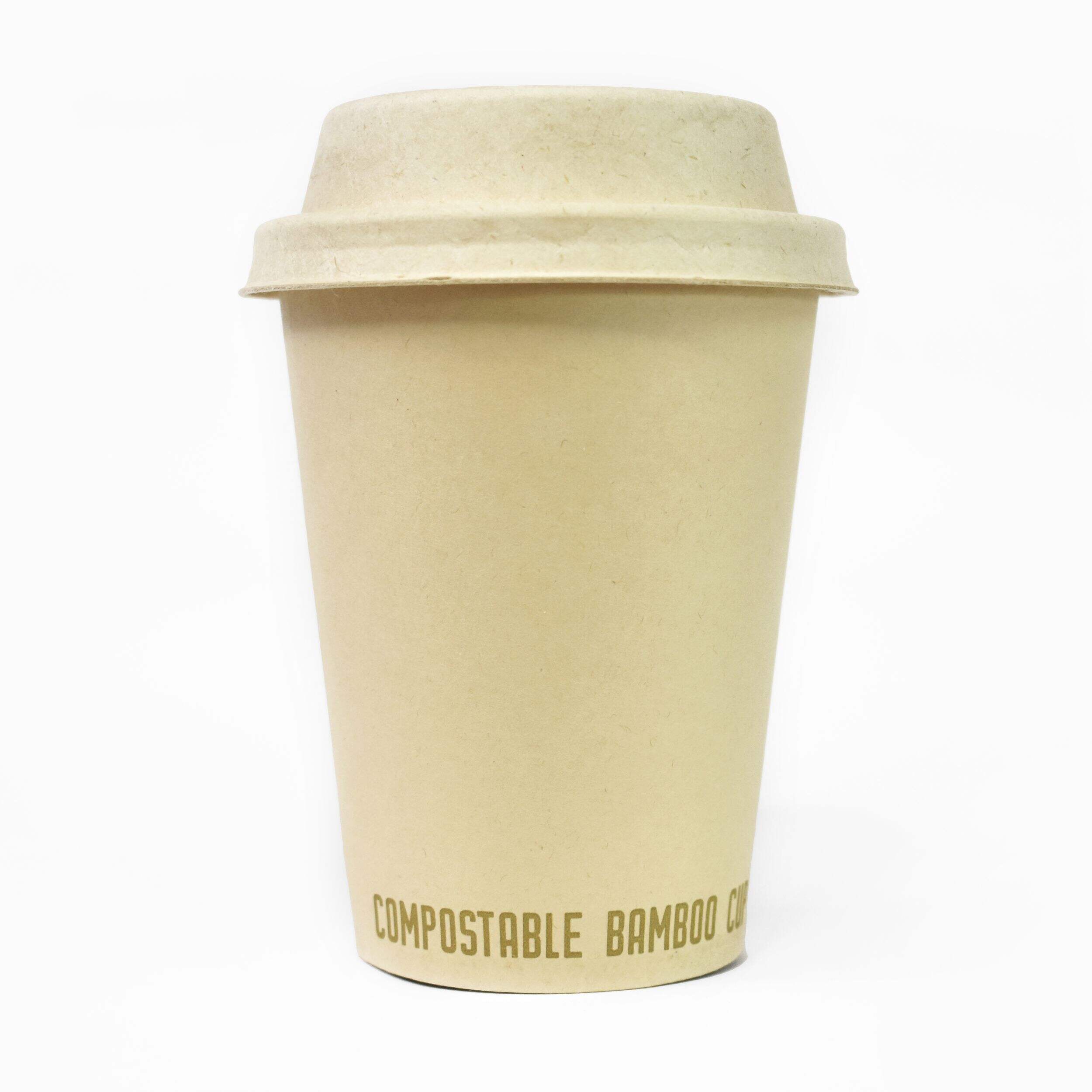 Compostable Bamboo Eco Coffee Cups with Lids, Brown, 12-oz, 12-pk, for Wedding/Birthday/Conference Event Back_Flat