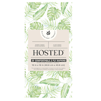 Rectangle Eco Compostable Dinner Napkins, Green/White, Palm Leaves, 16-in, 20-pk, 2-ply, for Summer Party Front_Flat