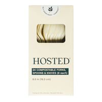 PLA Plastic Compostable Cutlery Set with Knives, Forks & Spoons, White, 6.7-in, 24-pk, for Christmas/Thanksgiving/New Year's Eve/Birthday Party Front_Flat