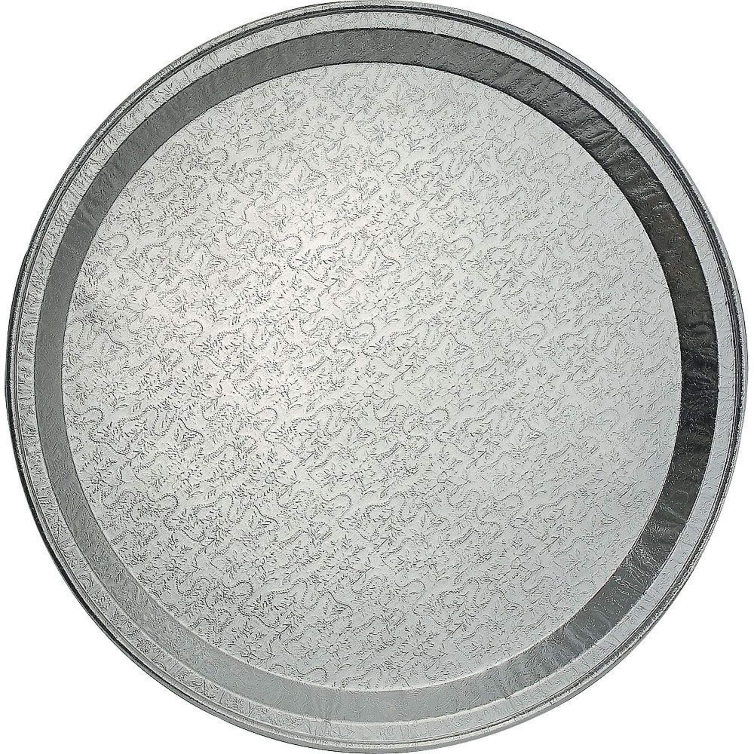 Round Foil Reusable Serving Tray, Silver, 12-in, for Christmas/Thanksgiving/New Year's Eve/Easter/Birthday Party Overhead_Flat