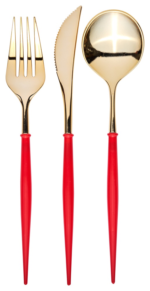 Sophistiplate Premium Two Toned Metallic Cutlery, 24pk, Gold/Red