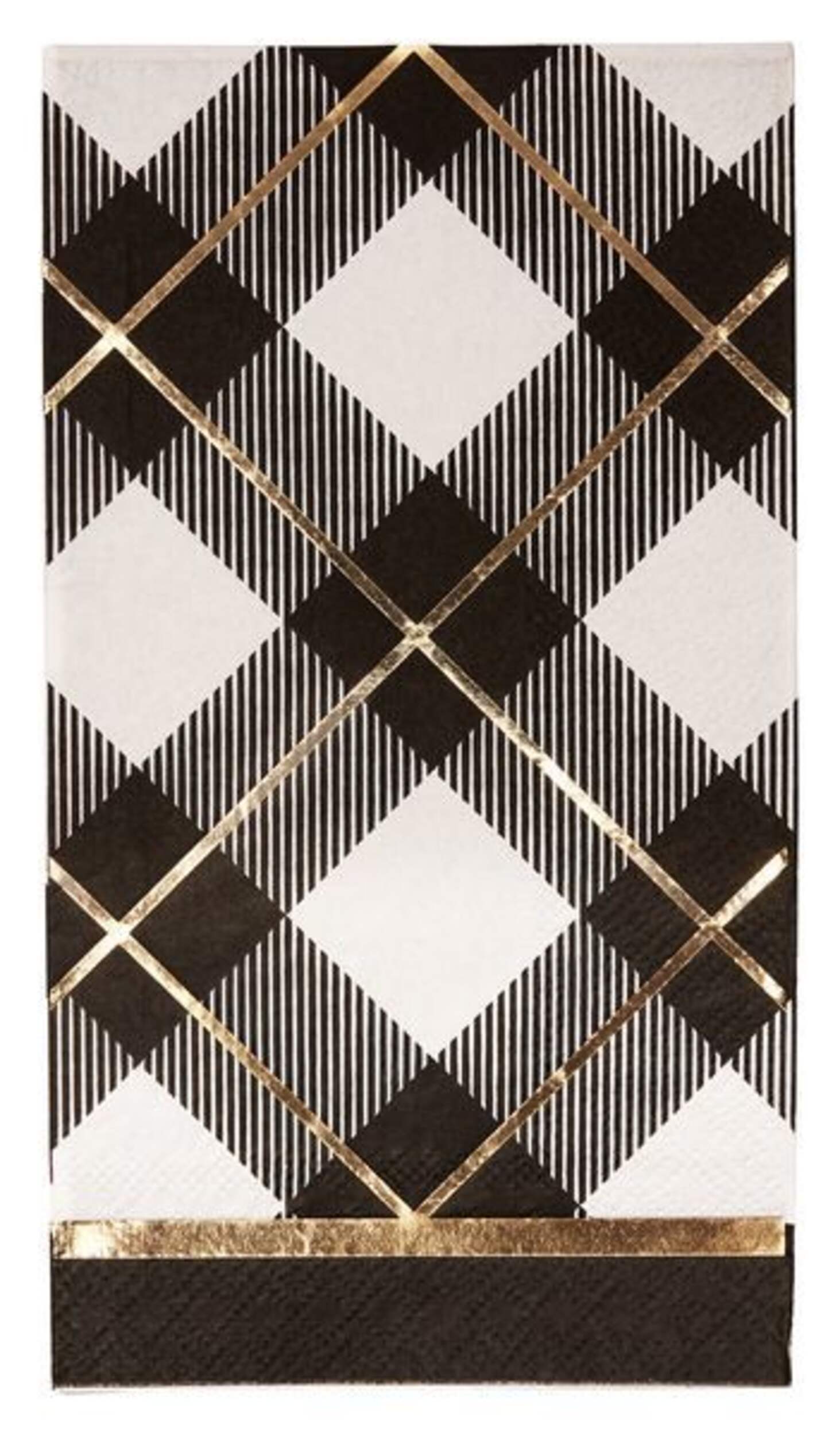 Sophistiplate Buffalo Check Rectangle Paper Disposable Guest Towel Napkins, Black/White/Gold, Plaid, 8-in, 20-pk, 3-ply, for Christmas Overhead_Flat