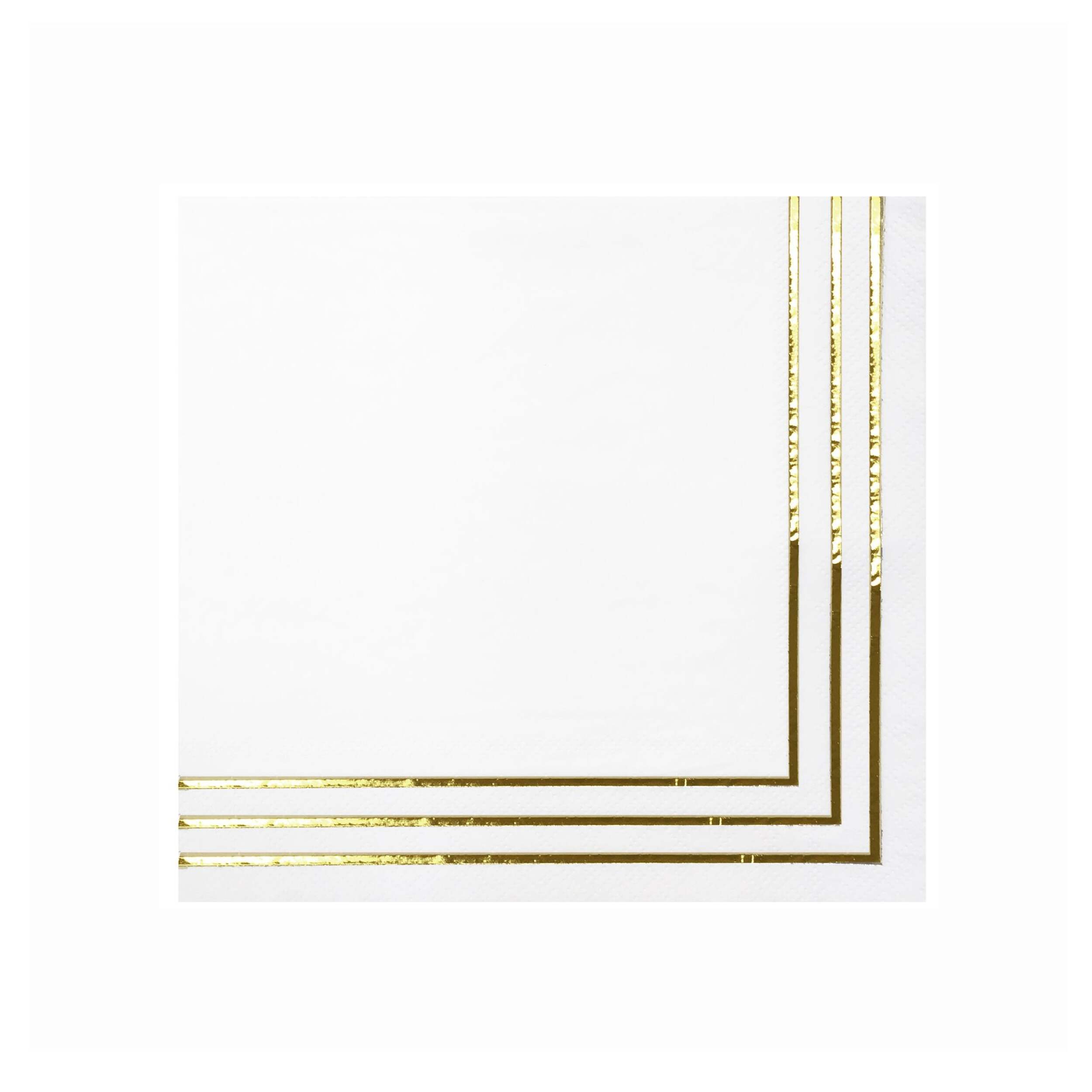 Sophistiplate Square Paper Disposable Lunch Napkins, White/Gold, Striped, 5-in, 20-pk, 2-ply, for Christmas/New Year's Eve/Engagement/Wedding Overhead_Flat