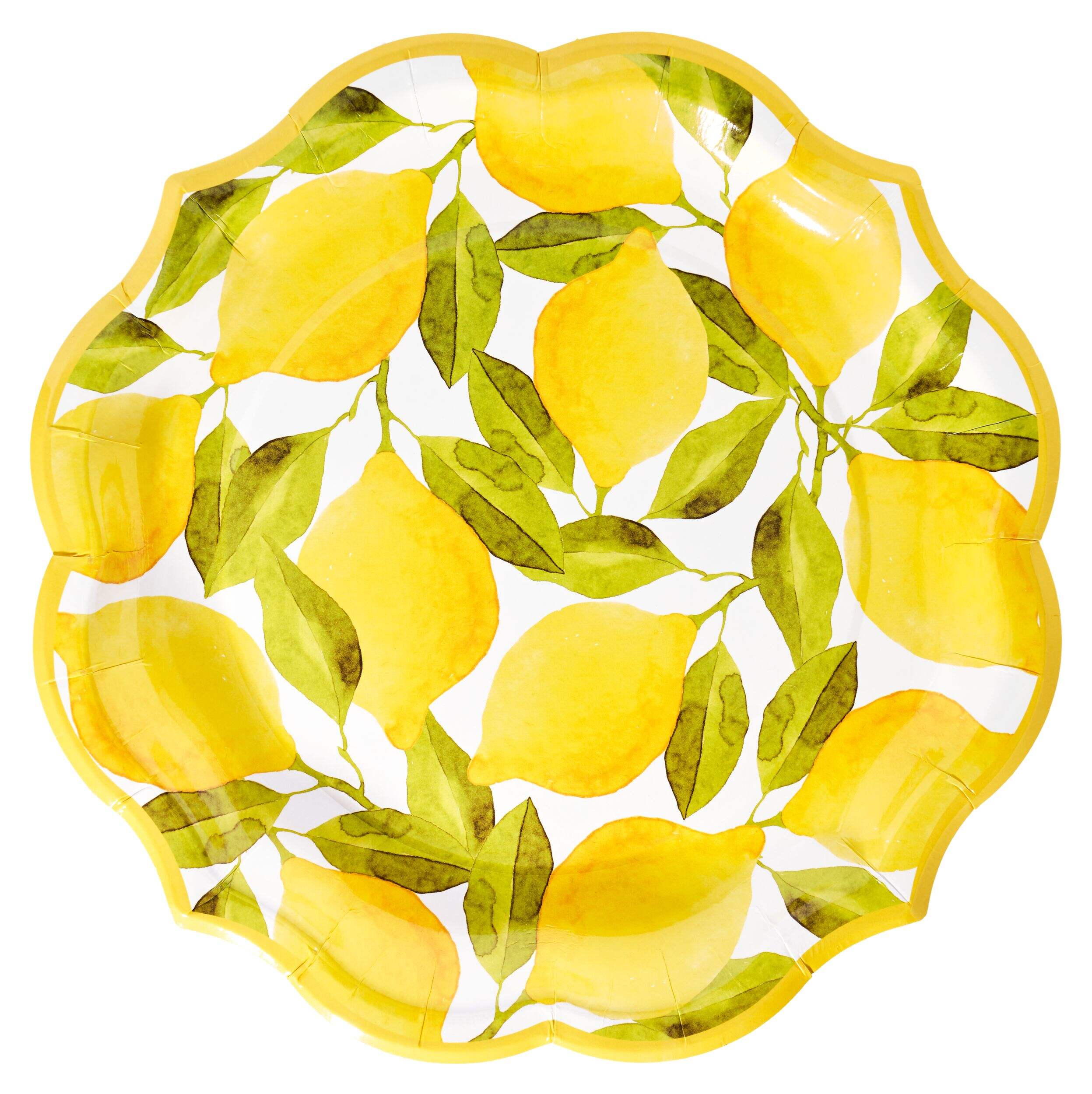 Sophistiplate Lemons Round Bordered Trimmed Paper Disposable Dinner Plates, Yellow, 10-in, 8-pk, for Bridal Shower/Brunch/Mother's Day/Easter Overhead_Flat