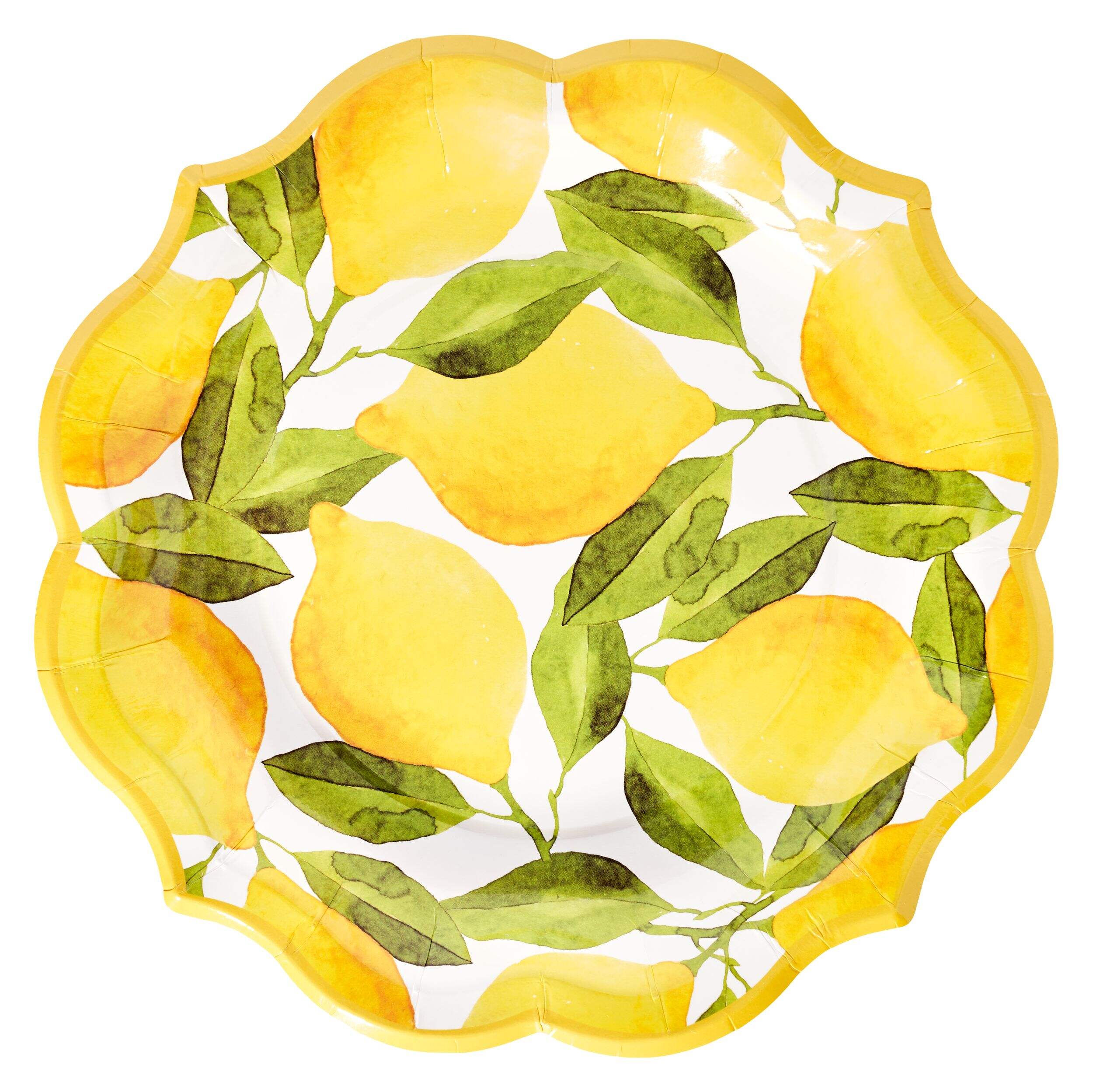 Sophistiplate Lemons Round Bordered Trimmed Paper Disposable Lunch Plates, Yellow, 8-in, 8-pk, for Bridal Shower/Brunch/Mother's Day/Easter Overhead_Flat