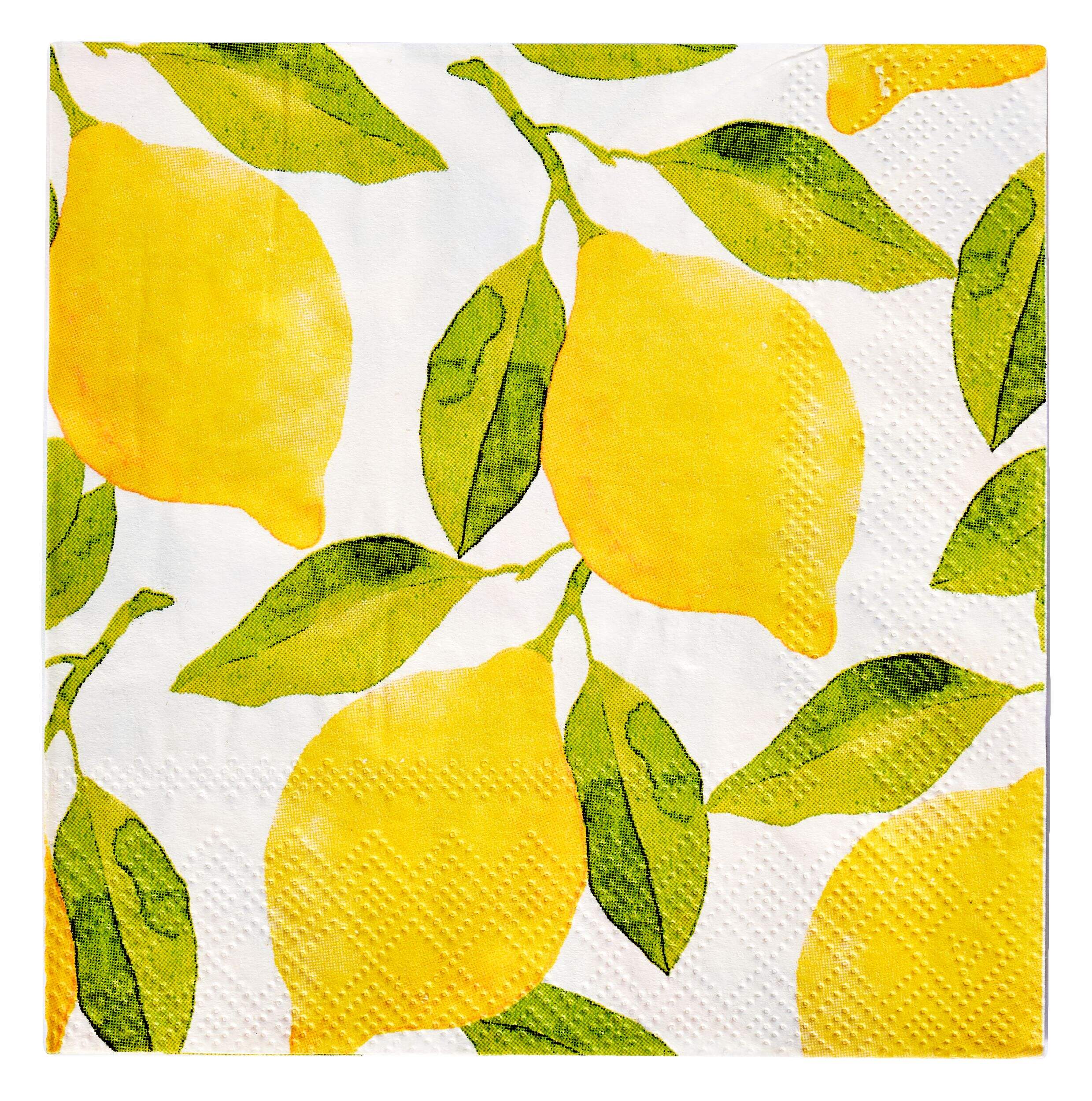 Sophistiplate Lemons Square Paper Disposable Beverage Napkins, Yellow, 5-in, 20-pk, 2-ply, for Bridal Shower/Brunch/Mother's Day/Easter Front_Flat