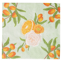 Sophistiplate Mimosa Square Paper Disposable Beverage Napkins, Orange/Gold, Floral, 5-in, 20-pk, 3-ply, for Bridal Shower/Brunch/Mother's Day/Easter Front_Flat