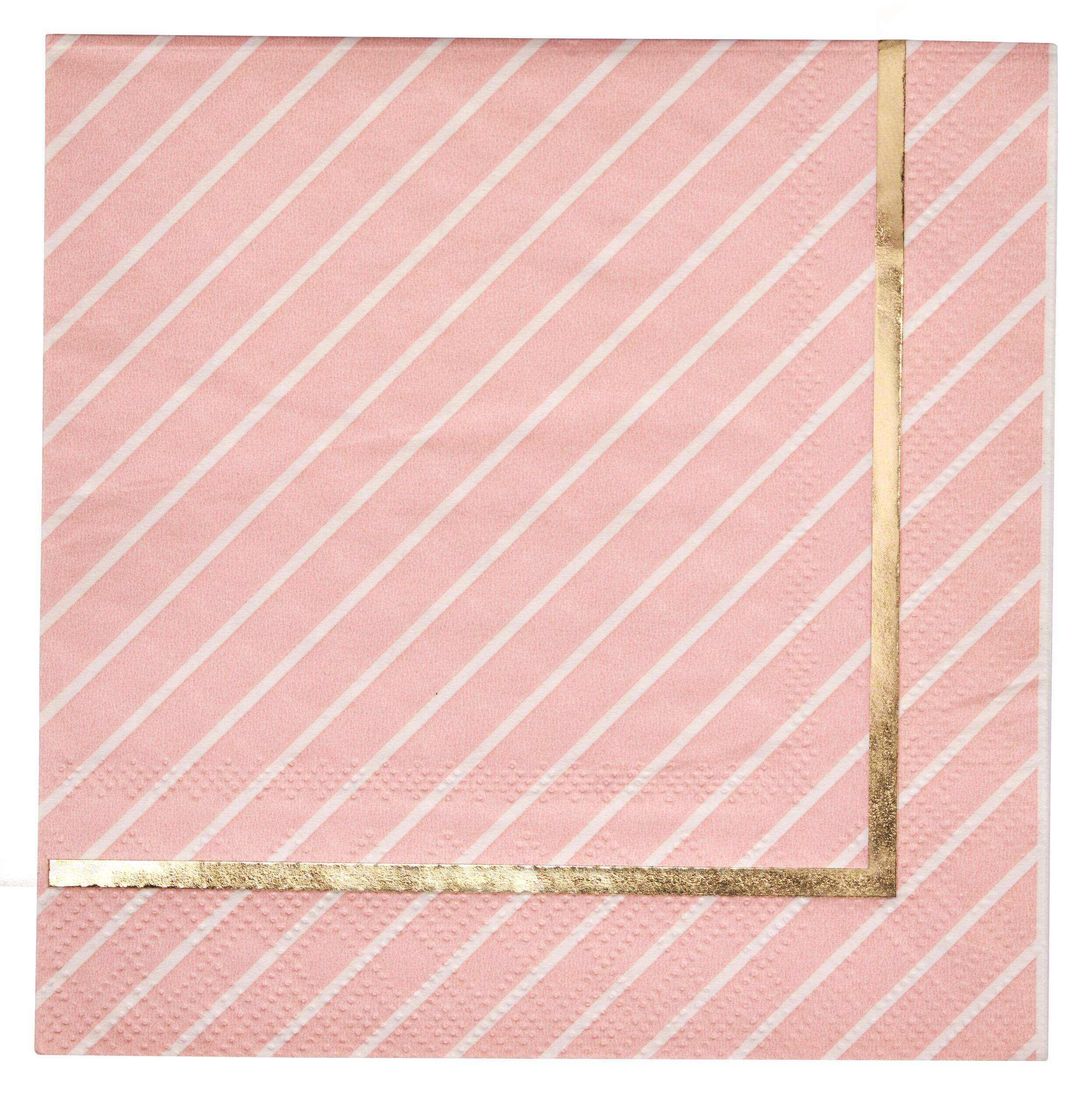 Sophistiplate Square Paper Disposable Beverage Napkins, Pink/Gold, 5-in, 20-pk, 3-ply, for Valentine's Day/Bridal Shower/Baby Shower/Gender Reveal Front_Flat