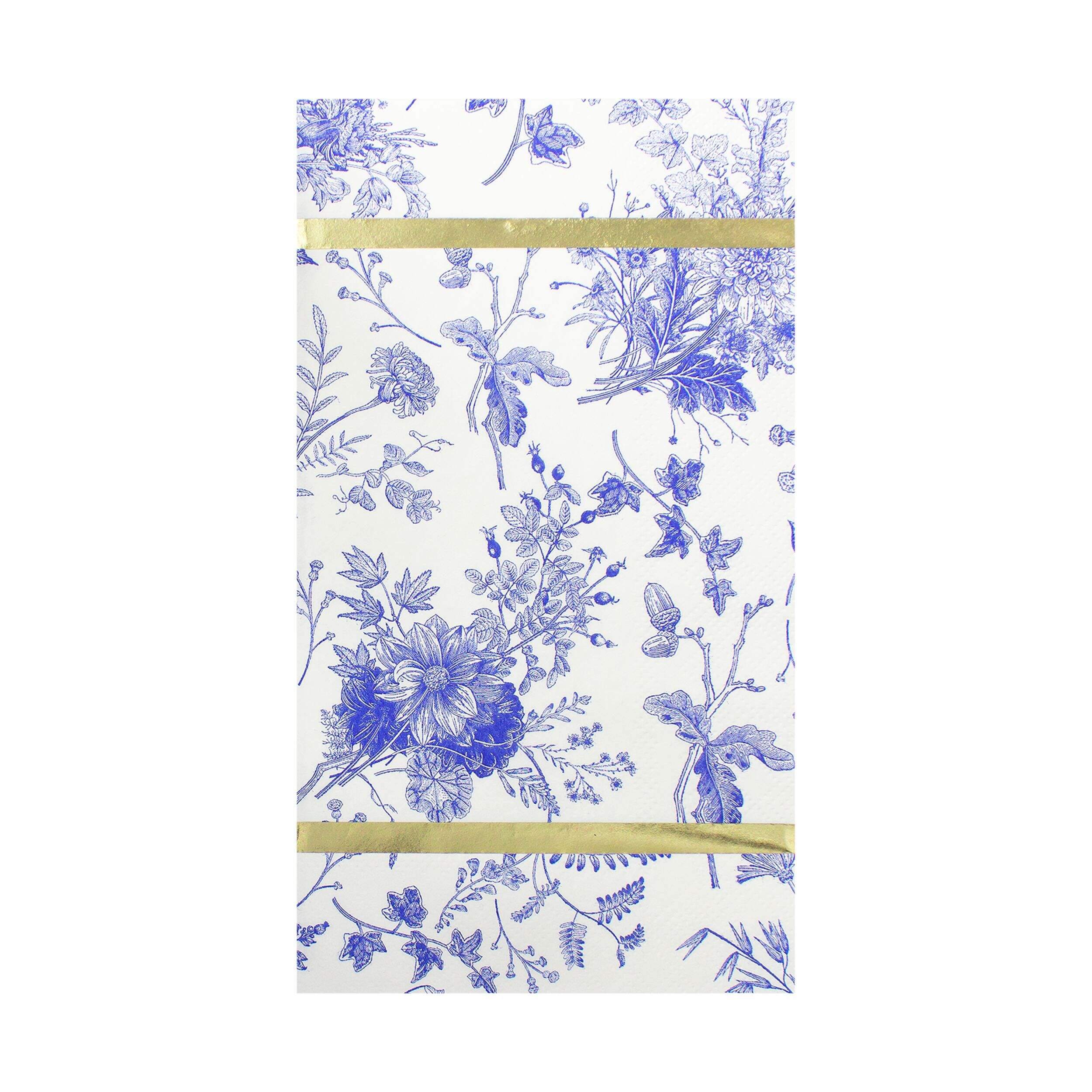 Sophistiplate Timeless Rectangle Paper Disposable Guest Towel Napkins, Blue/Gold, Floral, 8-in, 20-pk, 3-ply, for Bridal Shower/Hanukkah/Brunch Front_Flat