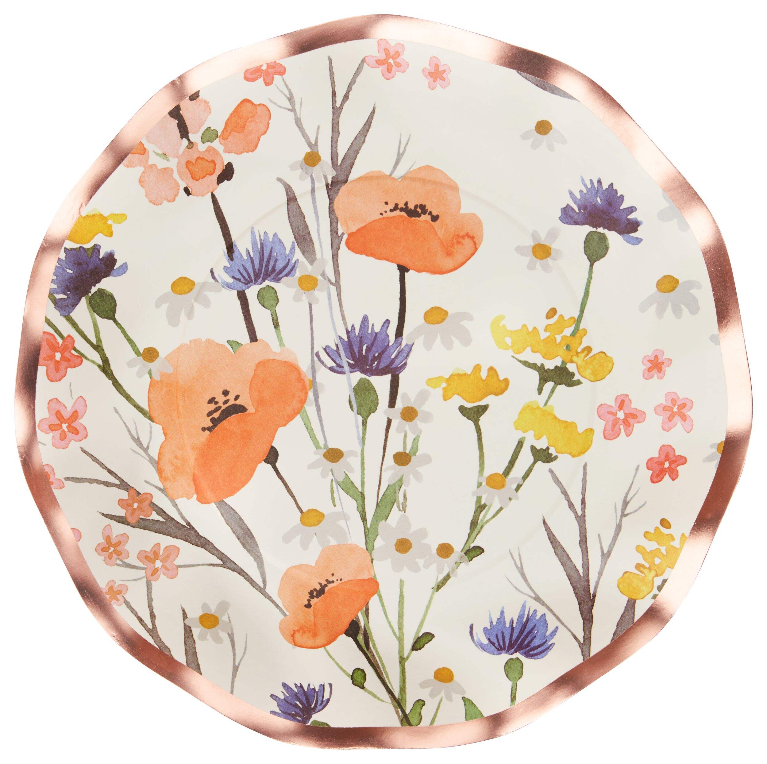 Sophistiplate Wildflower Round Bordered Trimmed Paper Disposable Lunch Plates, Orange, 8-in, 8-pk, for Bridal Shower/Engagement/Mother's Day/Easter Overhead_Flat