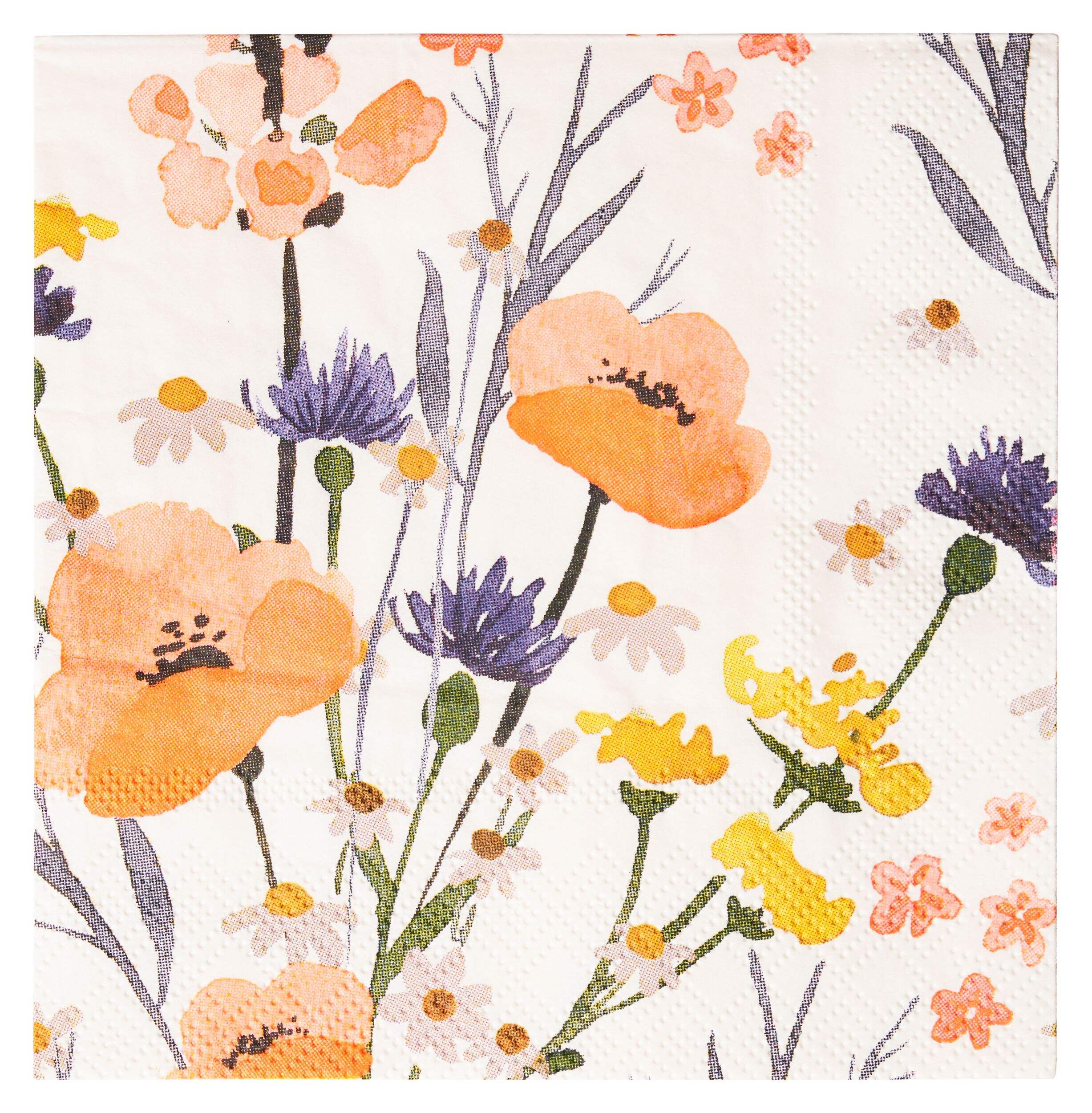 Sophistiplate Wildflower Square Paper Disposable Beverage Napkins, Orange, Floral, 5-in, 20-pk, 3-ply, for Bridal Shower/Mother's Day/Easter Overhead_Flat