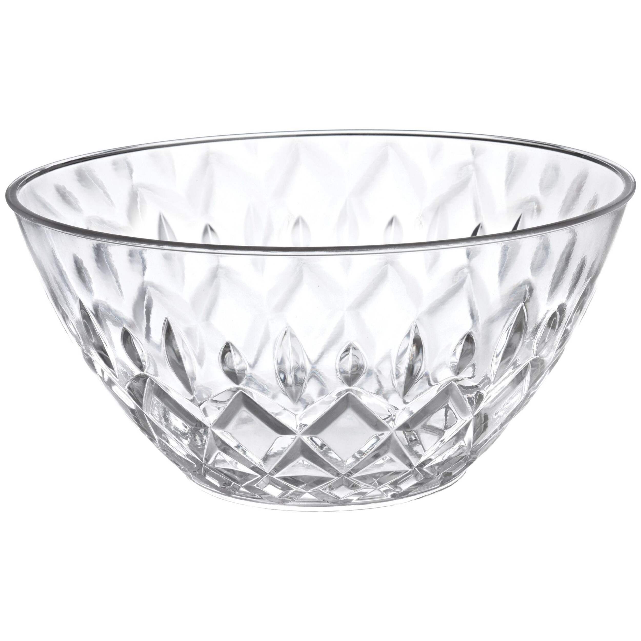 Round Crystal-Cut Plastic Reusable Serving Bowl, Clear, 6-in, for New Year's Eve/Christmas/Graduation Front_Elevated