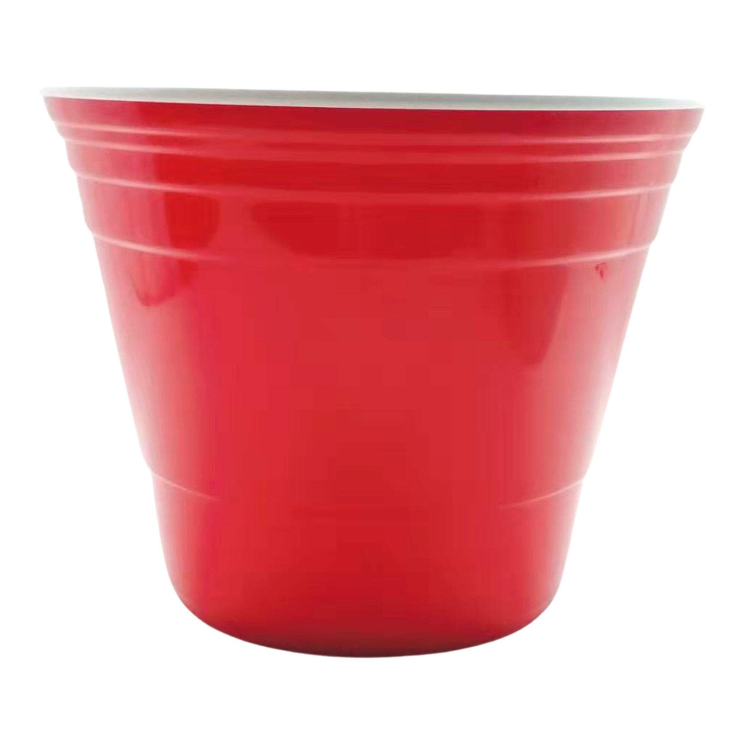 Round Hard Plastic Ice Bucket, Red, 10-in, for Summer Party, Reusable Front_Elevated