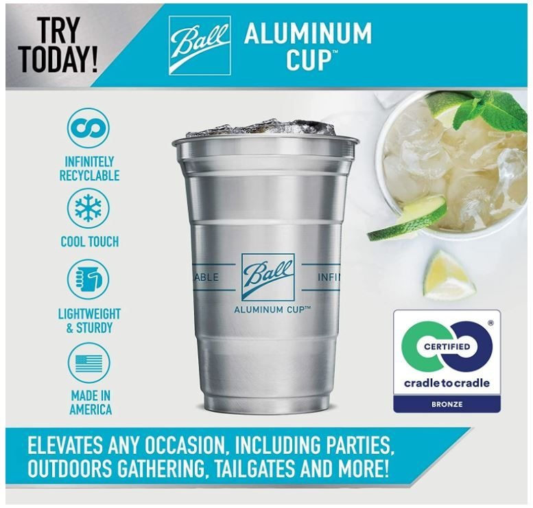 Alumnium Reusable Cups, Silver, 10oz, 10pk, for Graduation/New Year's Eve/Summer Party Party