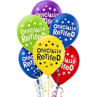 "Officially Retired" Round Latex Balloons, Purple/Yellow/Blue/Red, 12-in, 15-pk, for Retirement Front_Flat