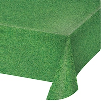 Rectangle Plastic Reusable Table Cover, Green, Field, 54x108-in, for Sports Party/Easter