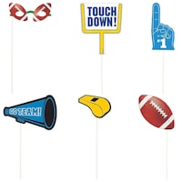 Football "Touch Down" Plastic Scene Setter Background Decoration with Photo Booth Props, Blue/Yellow, 14-in, 13-pk, for Sports Party Front_Flat