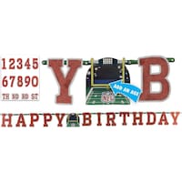 National Football League NFL "Happy Birthday" DIY Customizable Hanging Garland Banner Decoration, Brown, 2.7-ft, for Sports Party Front_Flat