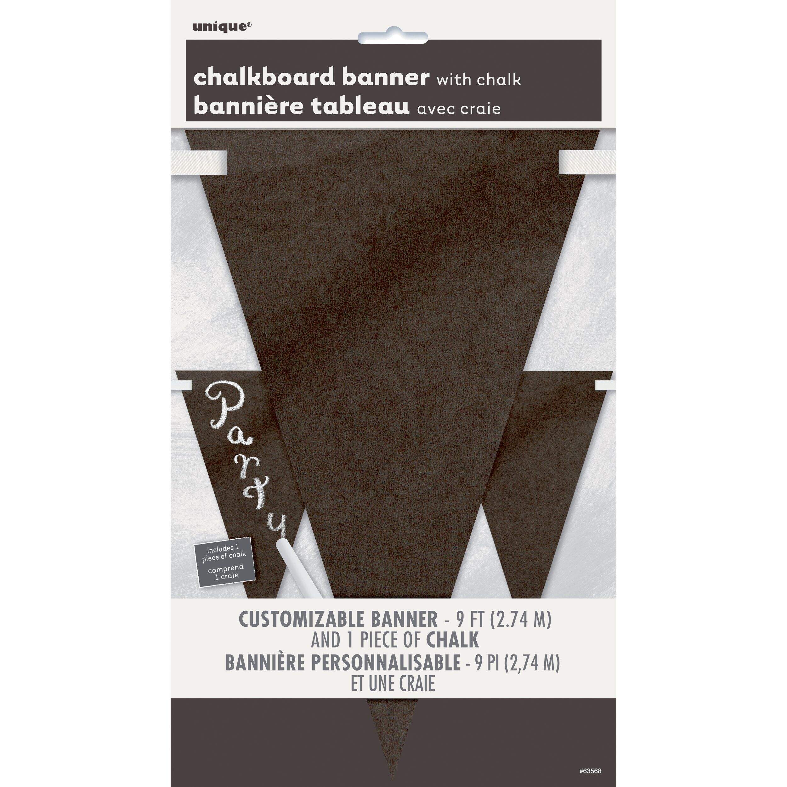 Chalkboard Pennant Hanging Garland Banner Decoration, Black, 9-ft, for Wedding/Birthday/Baby Shower Front_Flat