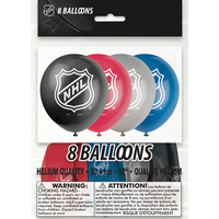 Ballons en latex ronds Ligue nationale de hockey LNH, noir/rouge/bleu/gris, 12 po, paq. 8, pour fêtes sportives